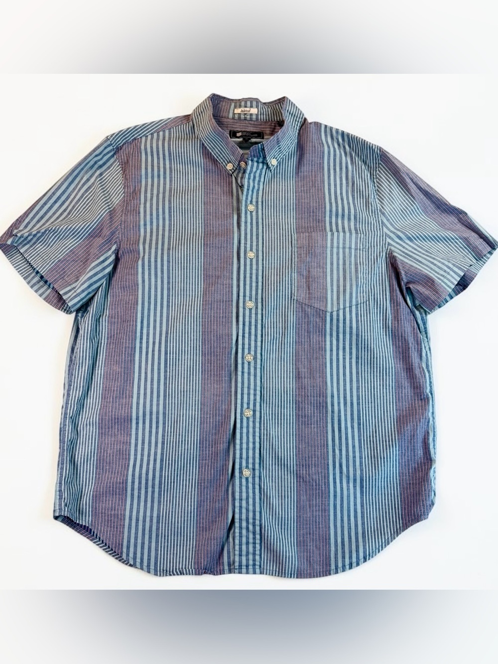 reyn spooner Blue and Navy Vertical Stripe Short-Sleeve Button-Down Shirt Size M